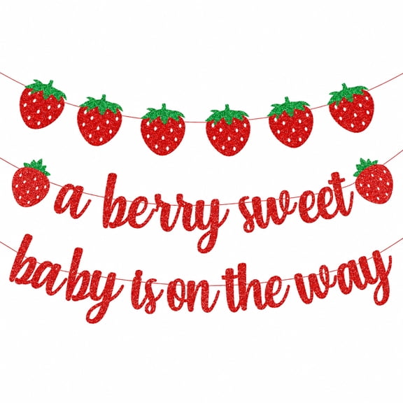 A Berry Sweet Baby Is On The Way Banner with Strawberry Garland for Berry Fruit Themed Gender Reveal Strawberry First Birthday Party Decorations