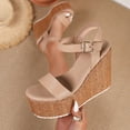 thumbnail image 4 of Pandaie Platform Sandals Women Ankle Strap Wedge Summer Beach Slides 4.72 Inch Open Toe Espadrille Dressy Slip on Sandal Khaki 6, 4 of 8
