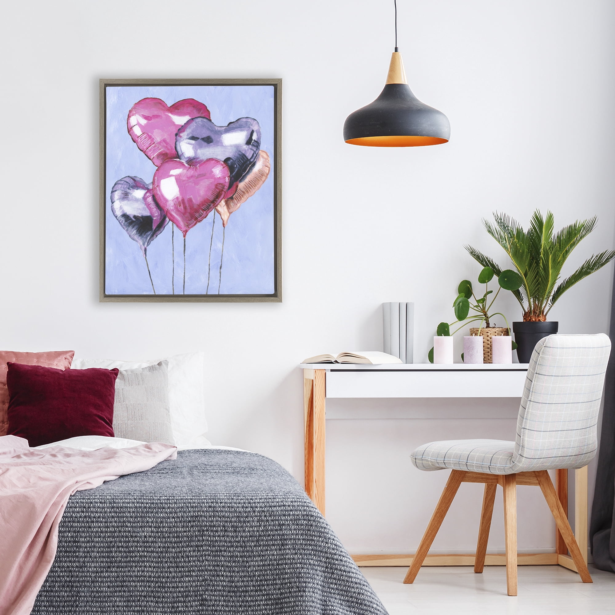 Stupell Industries Heart Balloons Celebration Brown Framed Floater Canvas Wall Art, design by Michael Willett