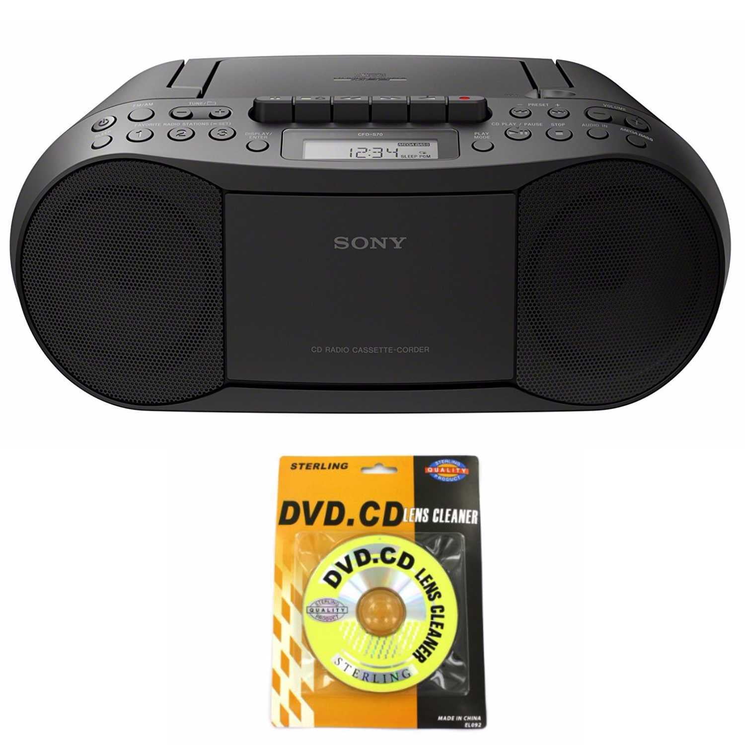 Sony Stereo CD/Cassette Boombox Home Audio Radio, Black (CFDS70BLK) and