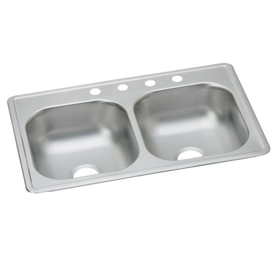 Dayton Stainless Steel 33" x 19" x 6-7/16", Equal Double Bowl Drop-in Sink