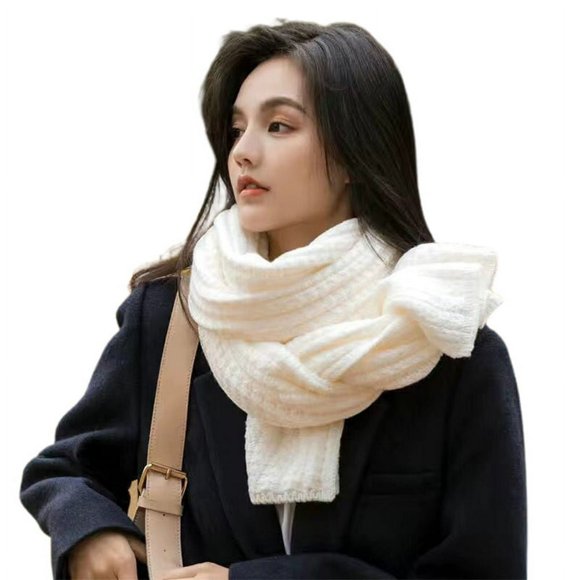 Women Scarf Women Scarf Solid Color Keep Warm Skin-friendly Woolen Yarn Knitted Winter Scarf for Outdoor