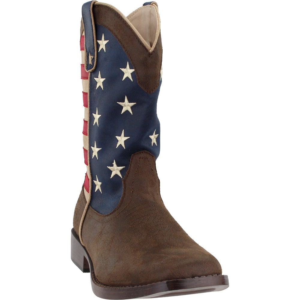 mens brown rodeo western cowgirl boots vintage american flag square toe handmade 