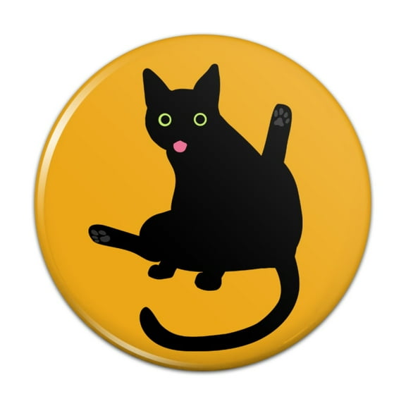 Black Cat Lifting Leg and Licking Pinback Button Pin