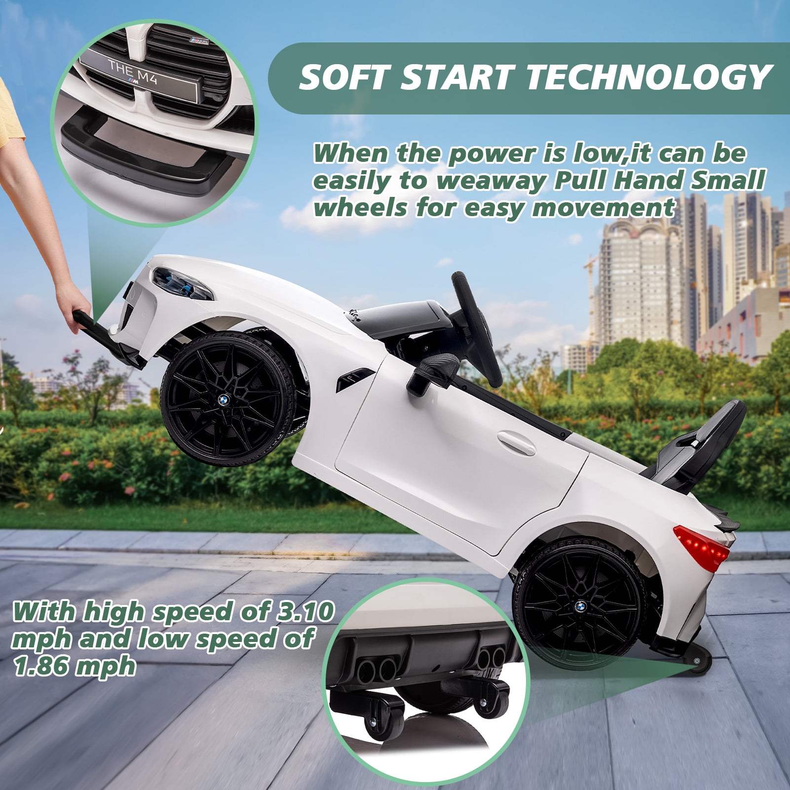 Okybaby BMW M4 12V White Ride On Car for Kids,With Parents Remote Control,Kids Electric Car,Battery Powered Cars for Kids