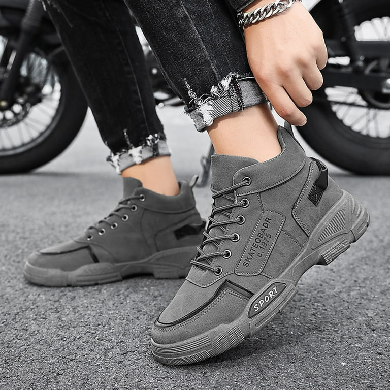 Men's Winter Warm Thick Sole Sneakers Casual Leather Lace-Up Comfort Shoes  Work