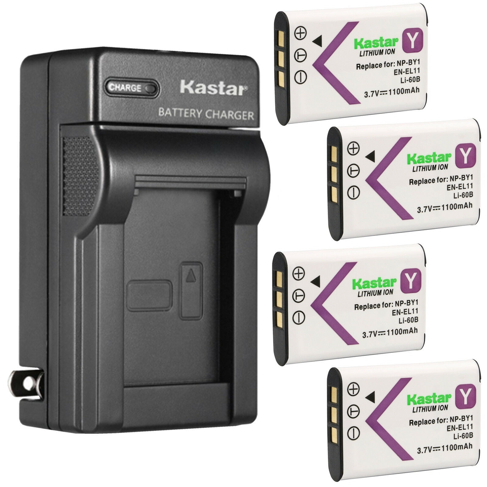 Kastar 4-Pack Battery and AC Wall Charger Replacement for Olympus Li-60B Li60B Battery Olympus Li-60C Li60C Charger OLYMPUS CAMEDIA FE-370 FE370 Digital Camera