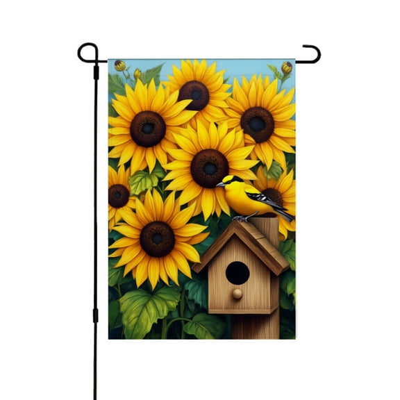 AMHNF Sunflower Garden Flag with Birdhouse and Birds for Spring Summer Home Outdoor Garden Yard Door Decor 12x18 inch