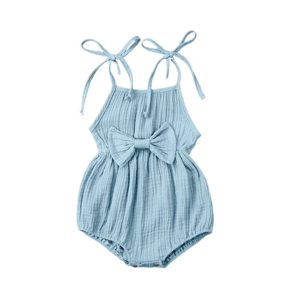 Binwwede Baby Girls Summer Bodysuit, Solid-Color Tied Spaghetti Strap Sleeveless Romper with Waist Bowknot for Toddlers