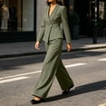 thumbnail image 6 of TEAJOPSUU Women's 2 Piece Business Outfits Long Sleeve V Neck One Breasted Blazer Dressy Wide Leg Pants Solid Work Suits Sets Olive Green, 6 of 8