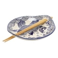 thumbnail image 2 of Blue White Koi Fish Small Appetizer Coupe Plate Flat Bowl With Chopsticks Set, 2 of 4