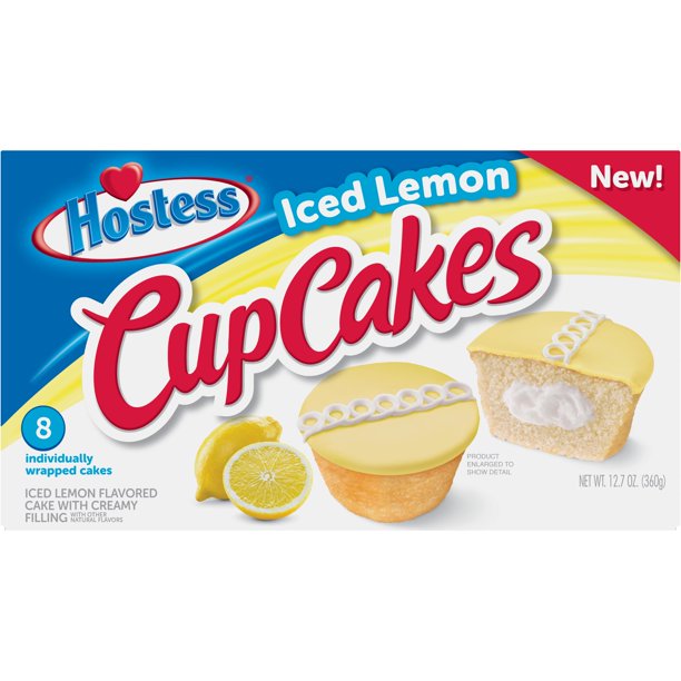 Hostess Iced Lemon Flavored Cupcakes with Other Natural Flavors, 8