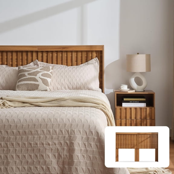 Elegant Wood Design Headboard with Light, Queen Size, 62.6" Wide, Fluted Panel, Modern Farmhouse Wall Mounted