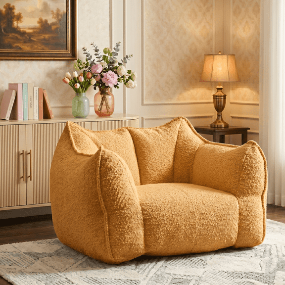 CKEASEAN 47"W Chenille Bean Bag Chair with Armrest, Comfy Large Bean Bag Sofa with Highly Resilient Foam Stuffed, Boneless Couch for Apartment, Living Room, No Assembly Required