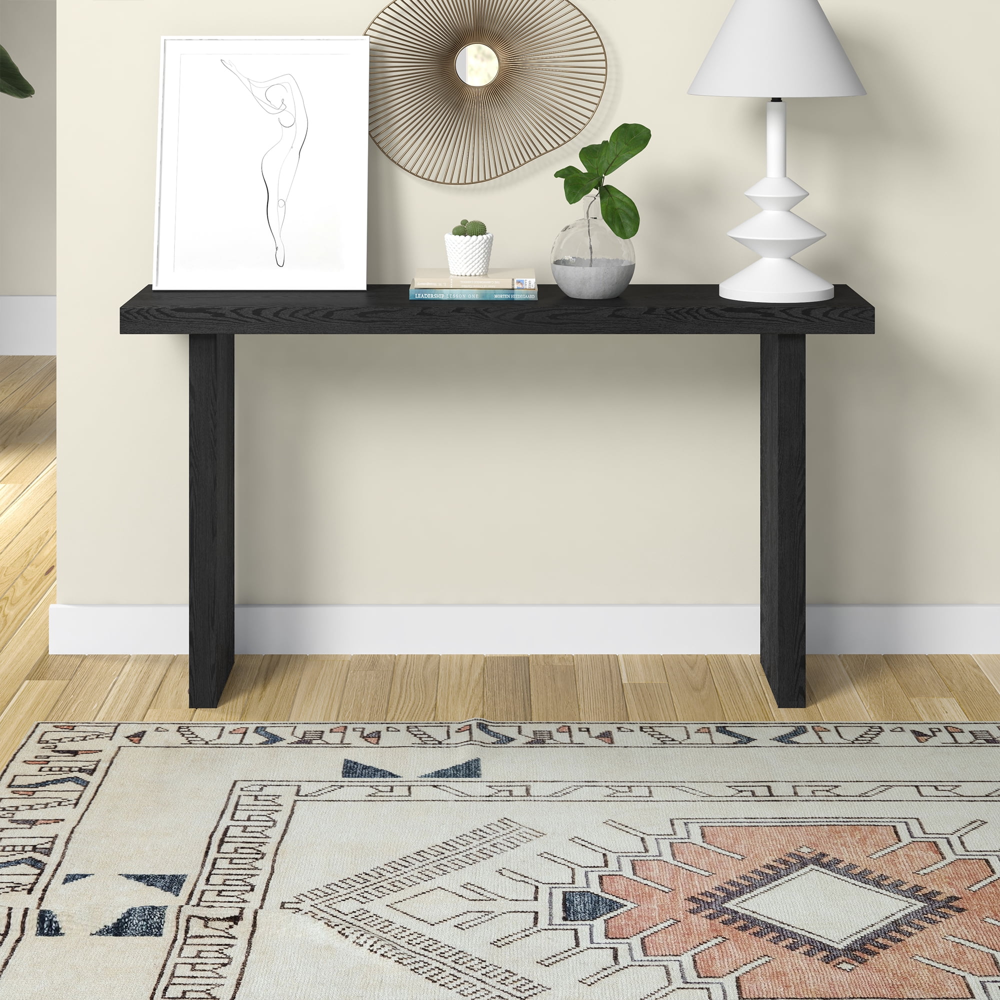 Evelyn&Zoe Modern/Contemporary 55" Wide Black Grain Console Table