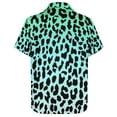 thumbnail image 4 of Green Leopard Print Men's Short Sleeve Button Up Shirts Casual Regular-Fit Beach Summer Tops M-4XL, 4 of 9