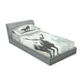 thumbnail image 2 of Ambesonne Antlers Fitted Sheet & Pillow Sham Set, Stag Silhouette Grunge, Twin, Grey Black, 2 of 2