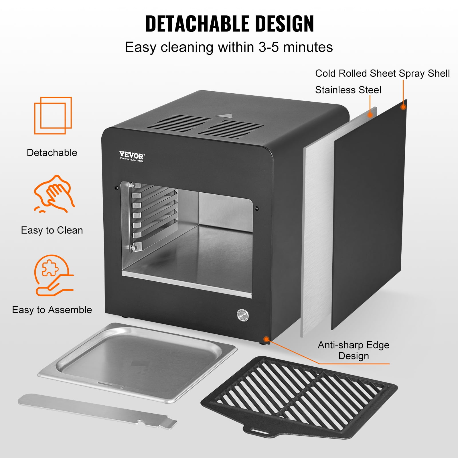 VEVOR Electric Steak Grill, 1800W Smokeless Infrared Electric Broiler, 1450°F Stainless Steel Steak Cooker with 6-Tier Adjustable Rack, Electric Infrared Grill for BBQ, Toast, Grill, Indoor
