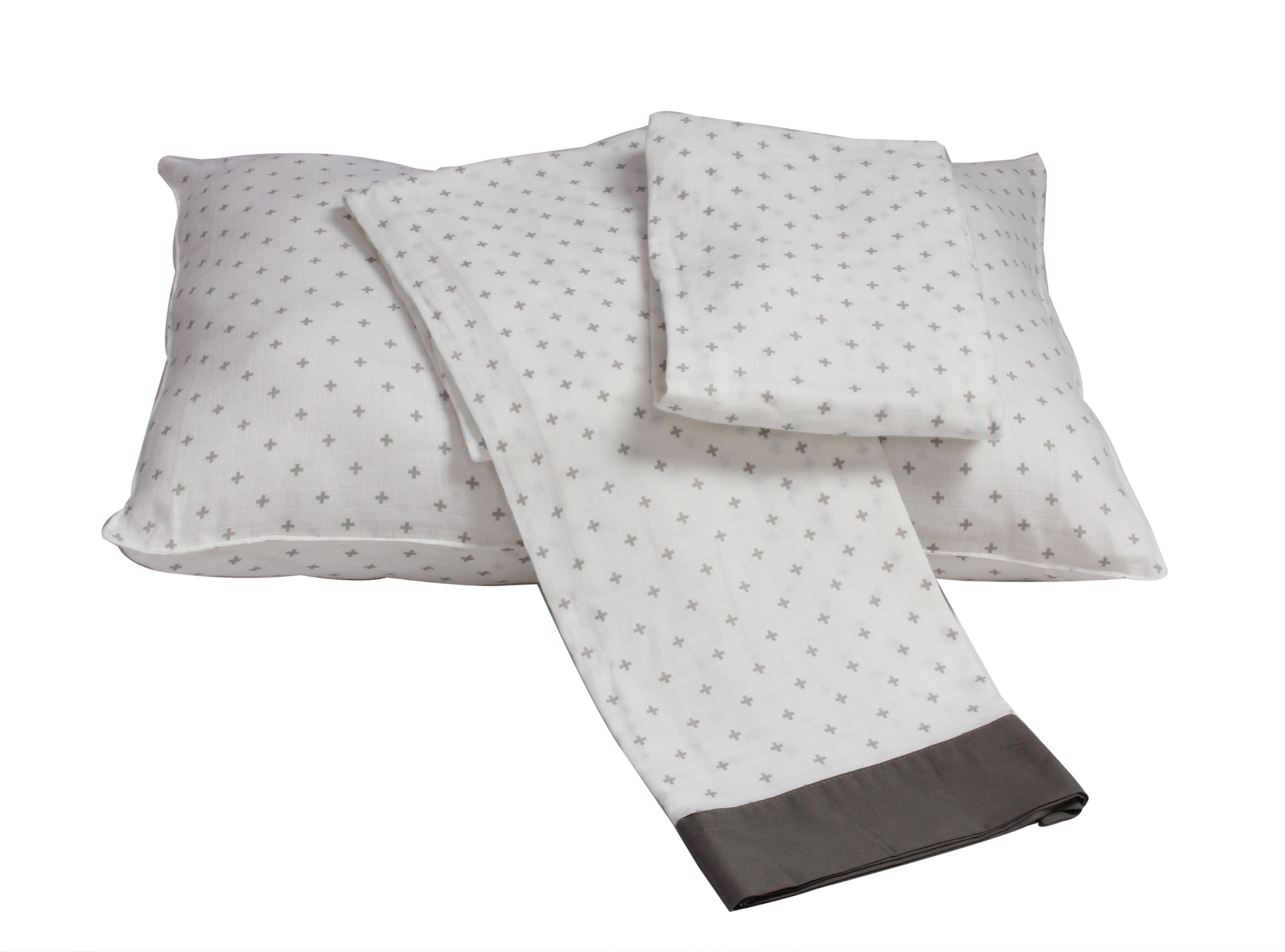Bacati - Toddler Bedding/Sheet Set 100% Cotton Muslin, Love Hearts Grey