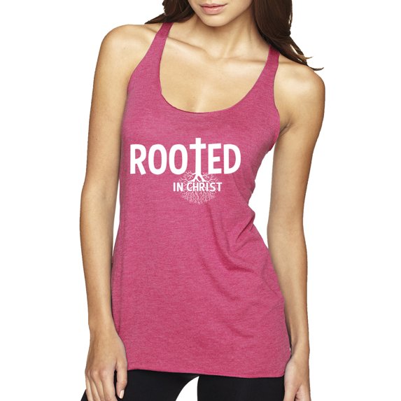 Wild Bobby Rooted in Christ Inspirational/Christian Women Tri-Blend Racerback Tank Top, Vintage Pink, Medium
