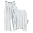 thumbnail image 3 of Chroia Women's Plus Size Breathable Cotton-Linen Set - 3PC 2 Tops & Wide Leg Pants Lounge Outfits, 3 of 6