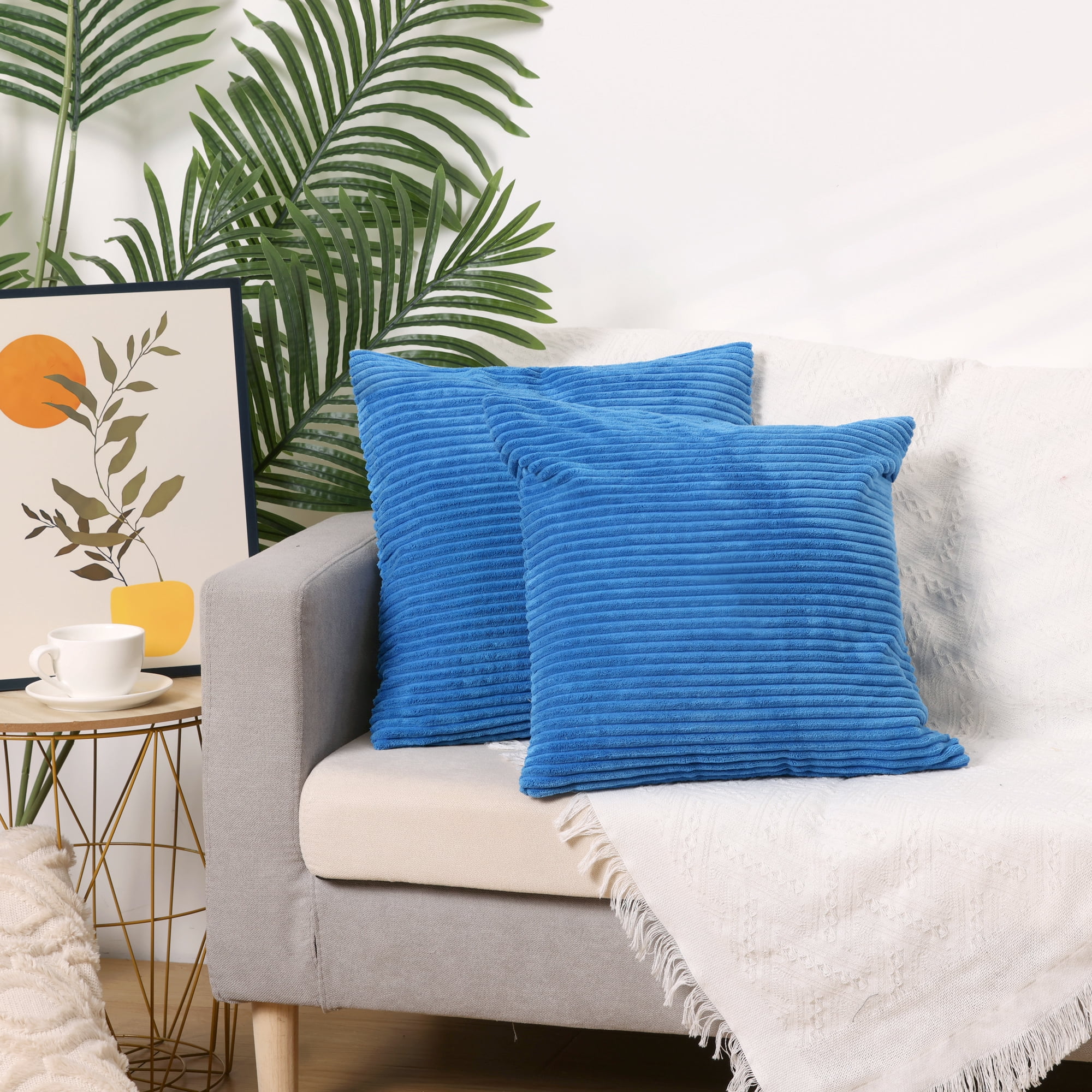 Unique Bargains Sofa Living Room Corduroy Decorative Throw Pillow Covers (2 Count) Blue 16" x 16"