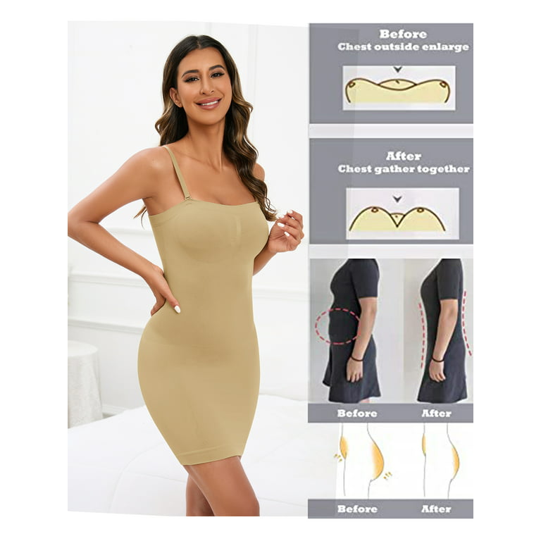 SAYFUT Women's Ultra Firm Control Shapewear Plus Size Slip Shapewear  Seamless Full Slips Long Dress Body Shaper Black/Nude 