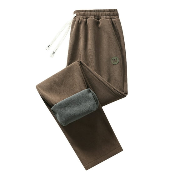 SYMOID Men's Coffee Corduroy Wide Leg Pants - Drawstring Elastic Waist, 98% Cotton 2% Spandex, Soft Breathable, Size L