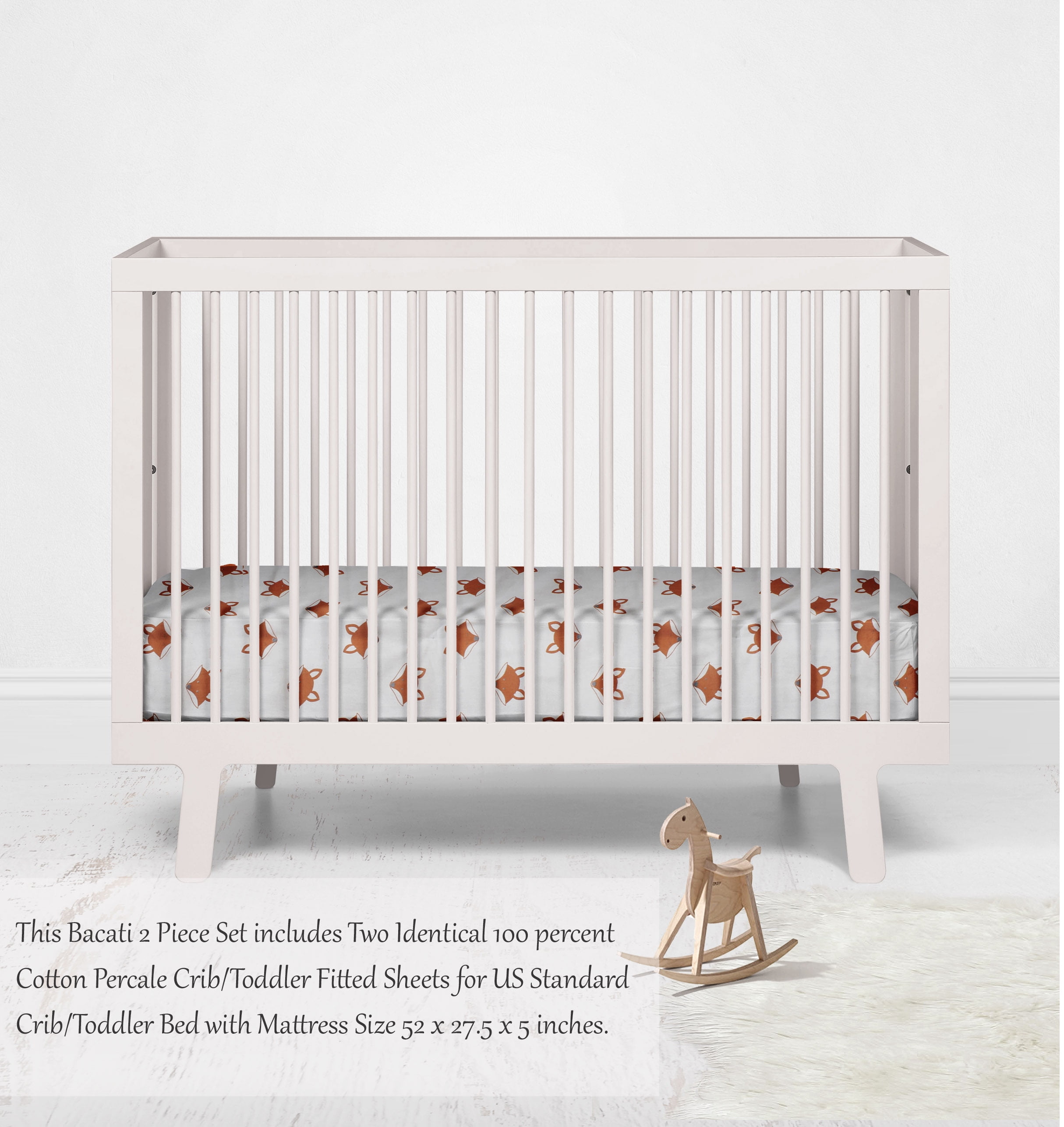 Bacati Playful Fox Print Fitted Crib Sheets (Set of 2)