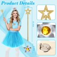 thumbnail image 5 of 5-Piece Blue Princess Cosplay Set for Women, Pink Tutu Skirt Costume Accessories with Gold Sequin Crown, Gloves & Gem Jewelry for Halloween Dress-Up, 5 of 6