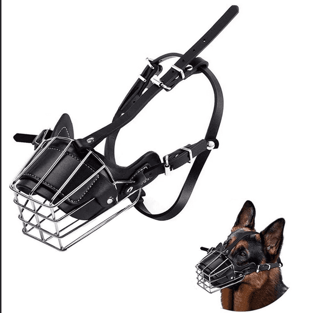 Bozal para perros (M), cesta metálica para la cara del perro, boca transpirable, correa de cuero ajustable, adecuada para perros grandes y medianos.