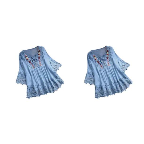 Camisa de Moda para Mujer Sonducket Vintage de Fibra Azul S
