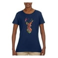 thumbnail image 2 of Trippy Colorful Buck Head Rainbow Hunting Deer Mosaic Animal Lover Womens Graphic T-Shirt, Navy, Small, 2 of 3
