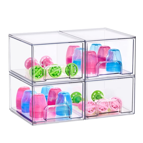 Sorbus Small Stackable Acrylic Storage Drawers 4-Pack Clear Organizer Bins for Baby Accessories