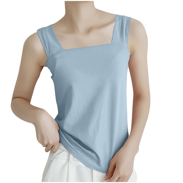 AherBiu Tank Tops for Women 2024 Basic Loose Summer Square Neck Camisole Comfy Sleeveless Solid Color Tops