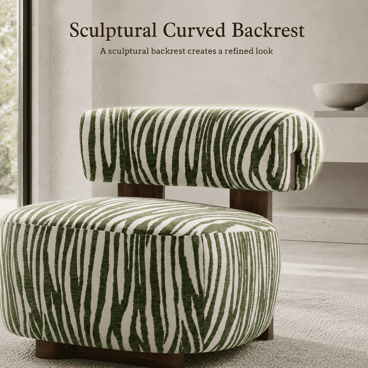 Aenkyo Zebra Stripe Chenille Accent Chair, 24 Inch Deep Seat Armless Chair, Green