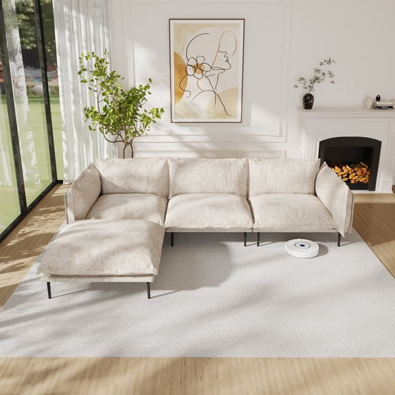 Sdorens Modern Sectional Sofa Couch with Ottoman,Modern 3 Seat L Shaped Sofa Couch for Living Room Apartment Studio Office,Khaki