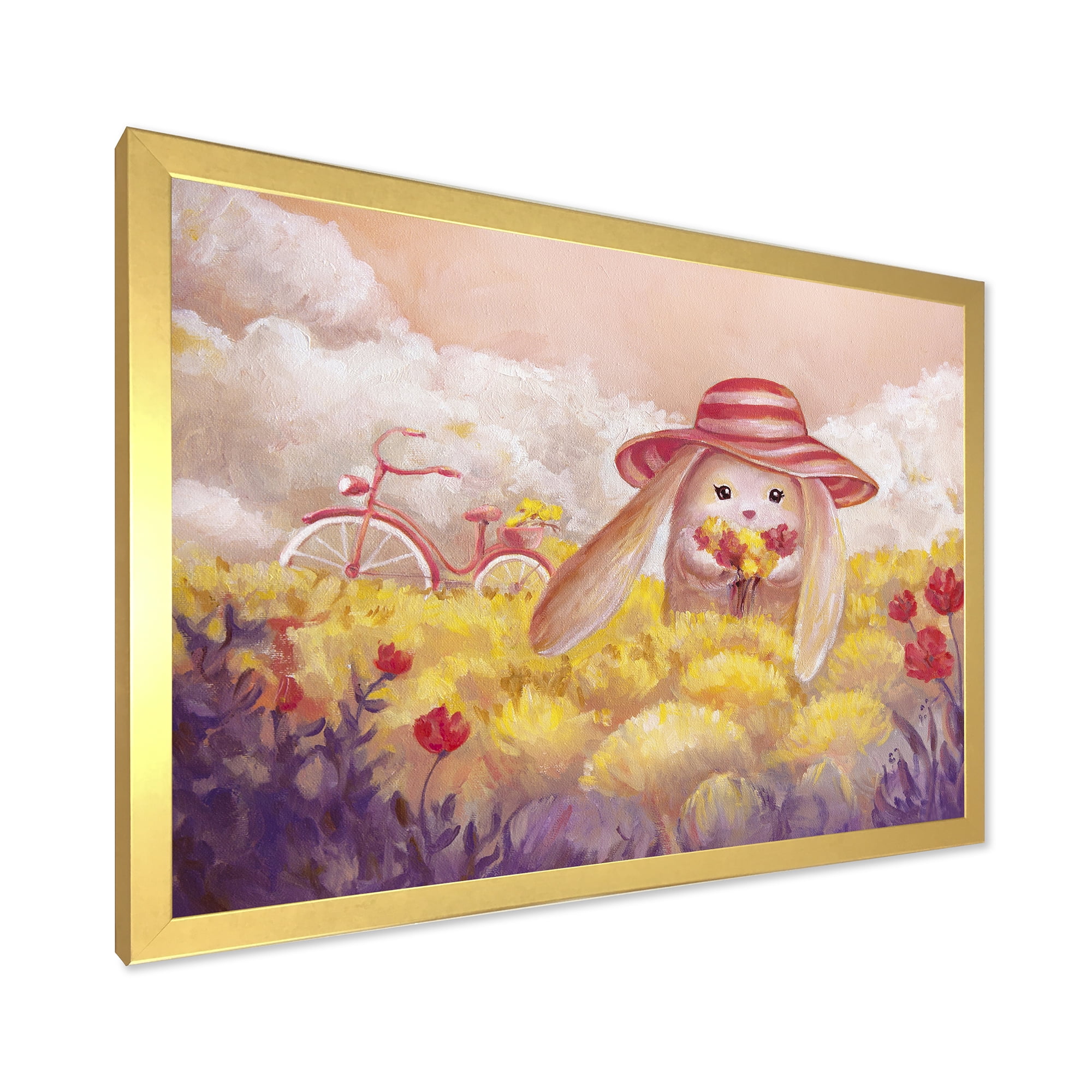 Designart 'Little Bunny With Yellow Flowers' Traditional Framed Art Print