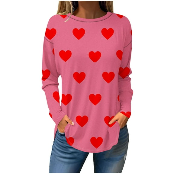 Aofany Womens Plus Size Tops, Women Valentine's Day Print Long Sleeve T-shirt Novelty Graphic Tops