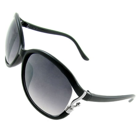 Women Black Rim Colored Lens Silver Tone Hanger Decor Temples Sunglasses