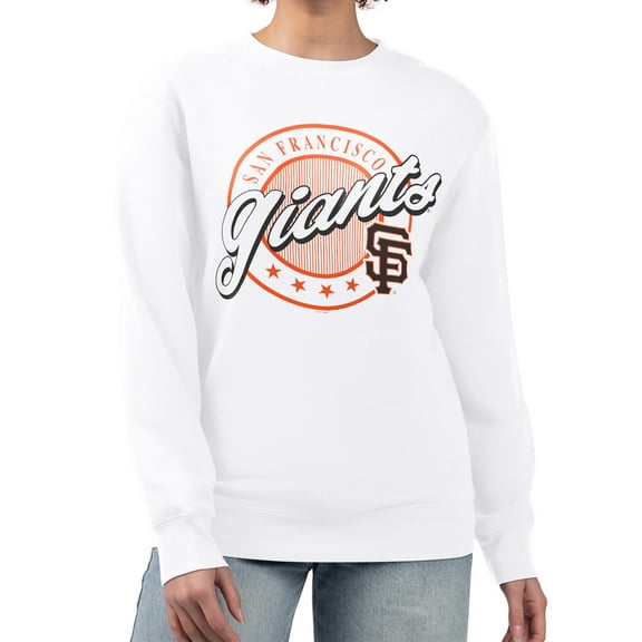 Women's G-III 4Her by Carl Banks White San Francisco Giants Pinstripe Circle Team Fleece Pullover Sweatshirt