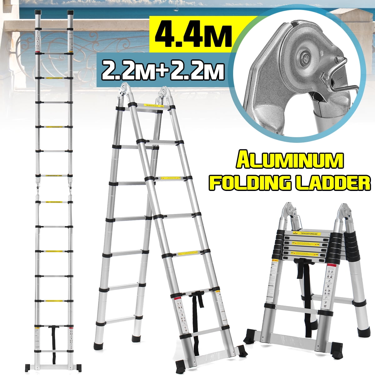 14.5ft Aluminum Telescopic Extension Ladder Folding Step Ladder Multi Purpose Lightweight Loft