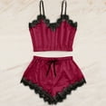 thumbnail image 2 of WTXUE Pajama Sets for Women | Loungewear Lace Women Sleeveless Satin Top Strap Trim Nightwear Sets Pajama | 1 Set Burgundy M, 2 of 6