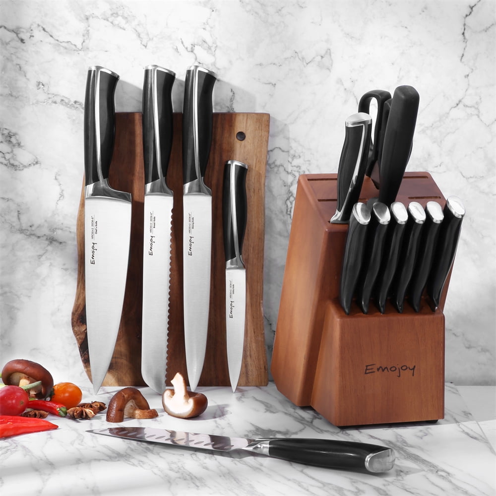 Sledge 15pc Pro Grey Marble Handle Knife Block Set Kitchen Chef Sharpener  Steel