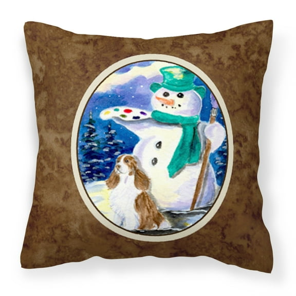 Carolines Treasures SS1001PW1414 Artist Snowman with Boykin Spaniel Fabric Decorative Pillow, 14Hx14W, multicolor