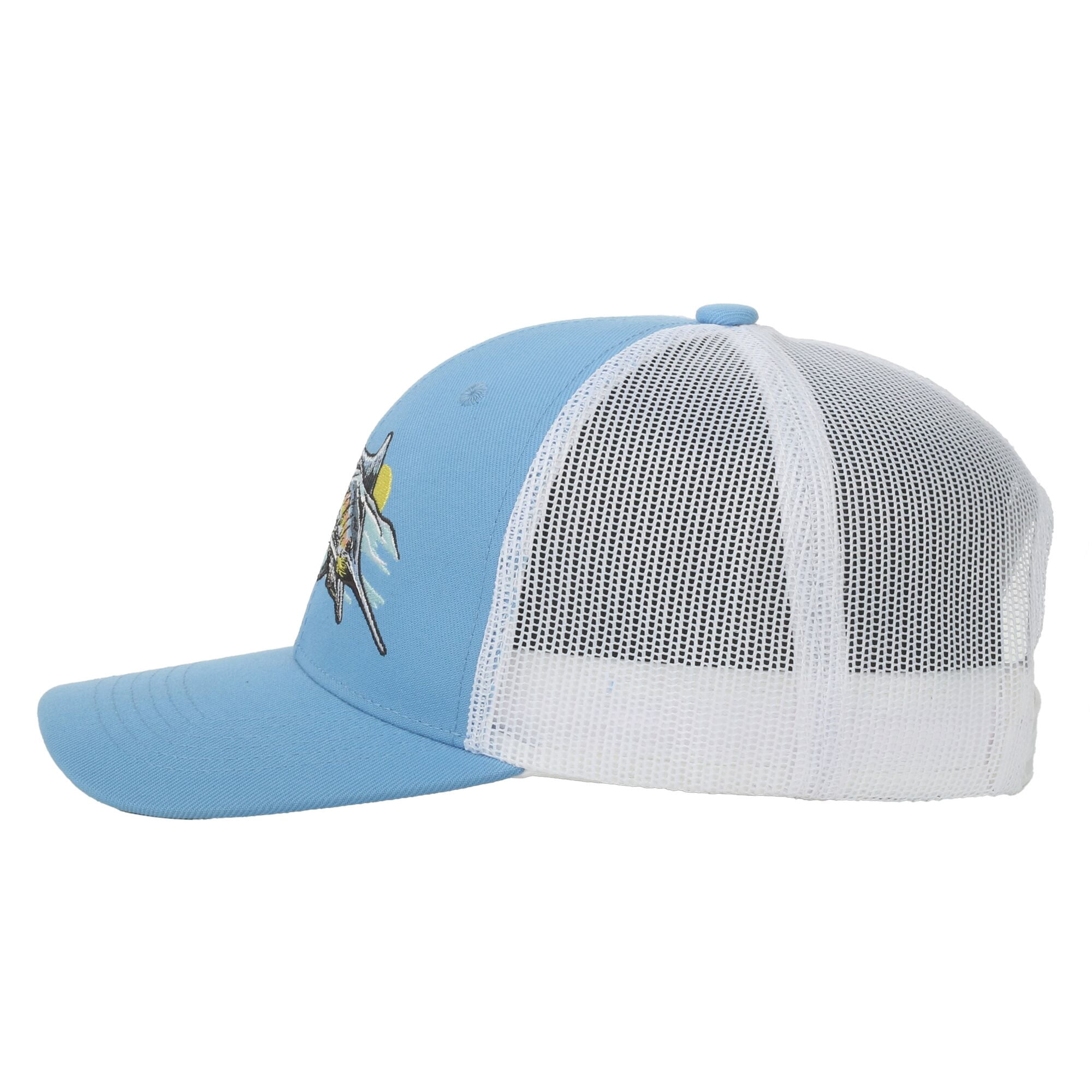 Blue/White Marlin 6-Panel Fishing Cap – Structured, Embroidered, Snapback, One Size