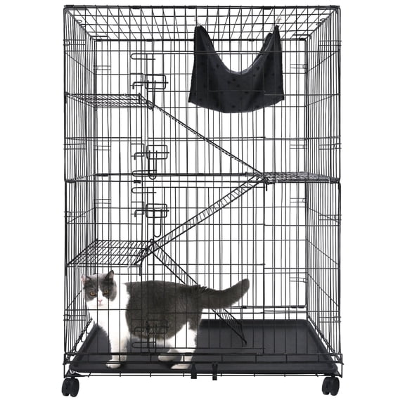 Homey Pet 50 Inch Cat Cages Indoor, Large 4-Tier Cat Crates for Indoor Cats, Collapsible Metal Wire Cat Enclosures Big Multi-Level Cat Cage for Adult Cats Kitten Kitty with Hammock, Ramp, 360° Wheels