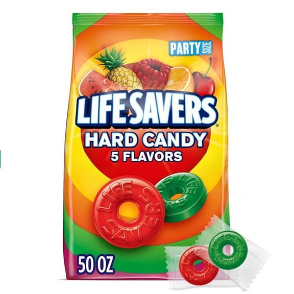 (1 pack) LIFE SAVERS Hard Candy Bag 5 Flavors, Hard Candy Individually Wrapped for Goodie Bags, Road Trips, Treats, Offices, Celebrations, 50-Ounce Party Size