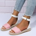 thumbnail image 5 of Sandals for Women Flat Denim Cloth Band Open Toe Sandal Buckle Ankle Strap Espadrille Sandals Vacation Beach Shoes, 5 of 5