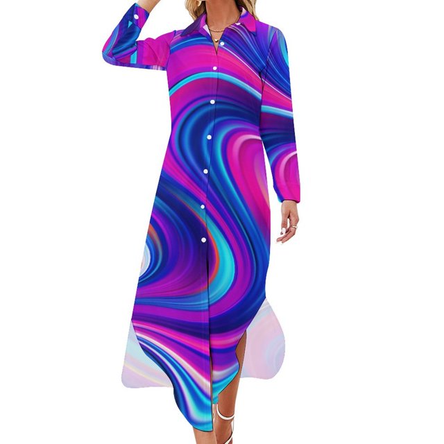 Robe en Chiffon Sexy Col en V Imprimé Coloré Robes Kawaii Style de Rue pour Femmes Robe Décontractée Cadeau